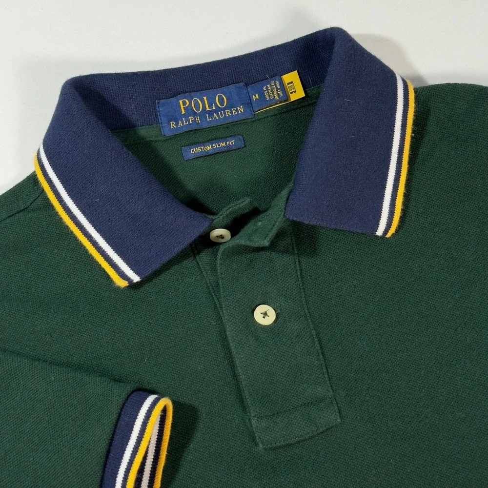 Polo Ralph Lauren Polo Shirt Mens M Green Excellent Custom Slim Fit Colorblock